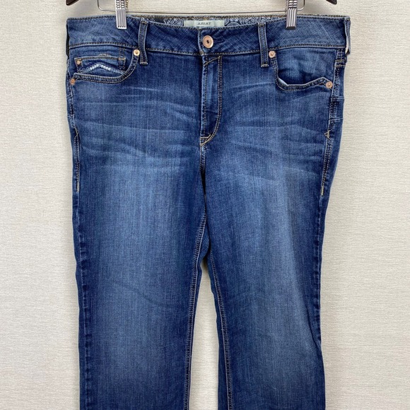 Ariat Denim - Ariat REAL Denim Women's 34R Blue Jeans Embellished Pockets Straight Leg Stretch